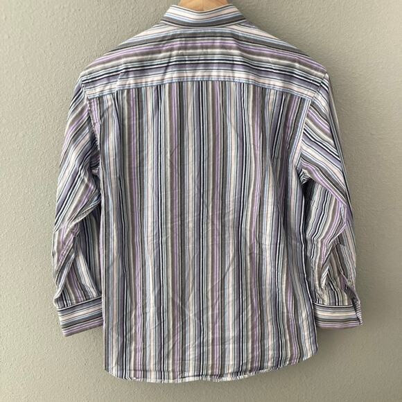Thomas Dean Speckled Stripe Button Down Shirt - Purple Black Grey - Medium 10/12 - Picture 4 of 6